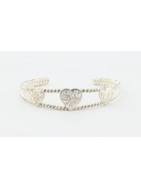 Sterling Silver Etched Three Heart Cuff Bracelet 7 1/4" inch